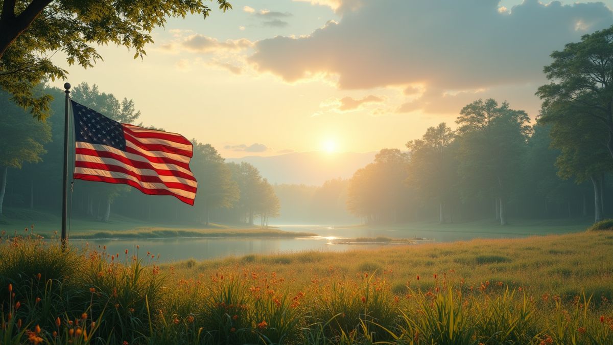 Americaanse vlag in vredig natuur aangezicht