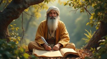 Een vredig landschap met gedichten van Rumi