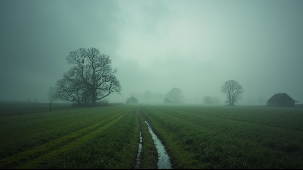 Belgisch landschap in de regen