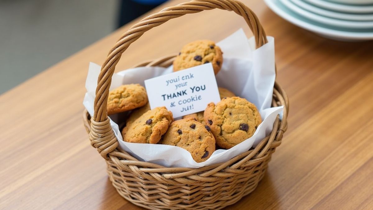 Cadeaumandje met zelfgemaakte koekjes en een bedankkaartje