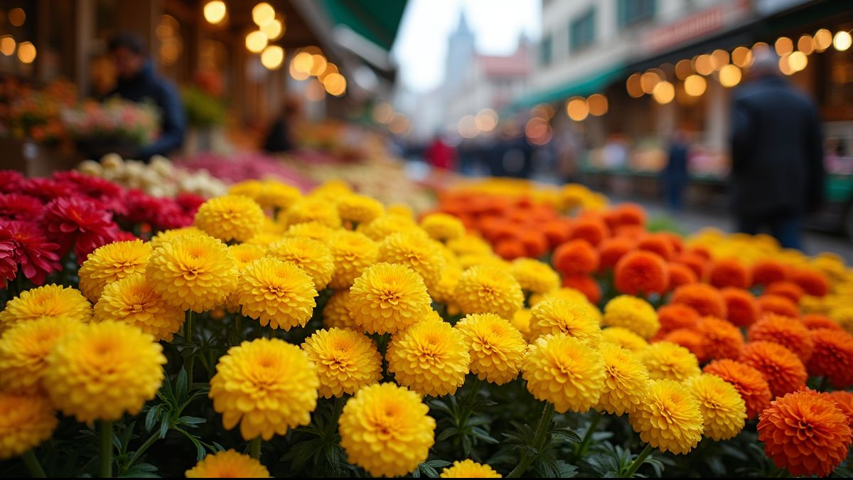 Chrysanten op een Belgische markt tijdens Allerheiligen.