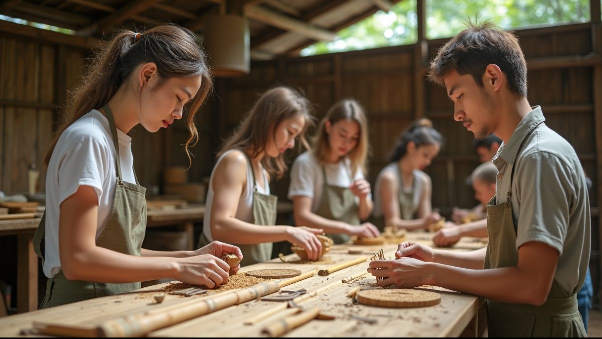 Deelnemers aan bamboe workshop