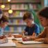 Diverse groep mensen leest braille in bibliotheek