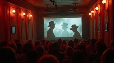 Een vintage scene van een bioscoop met stille films