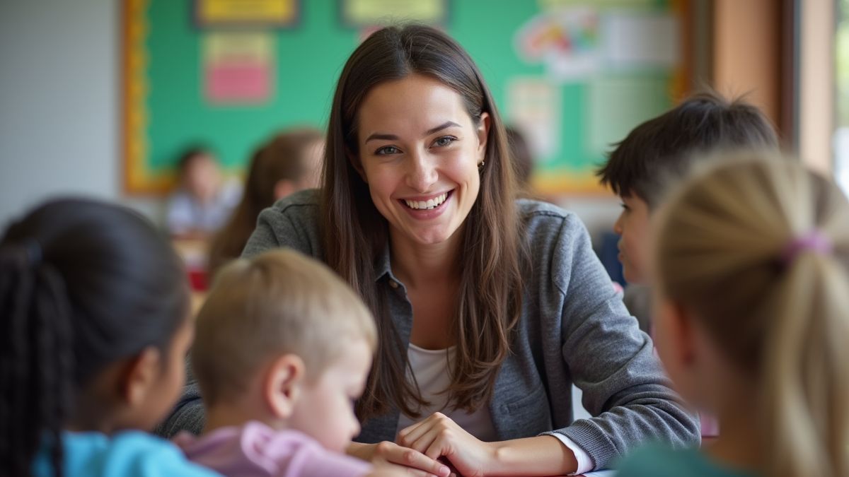 Een leraar die studenten begeleidt.