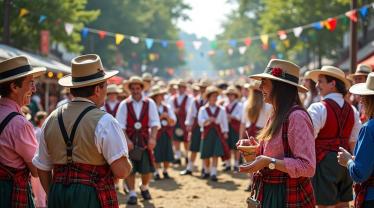 Een levendige viering van de Acadia cultuur met traditionele muziek en voedsel.