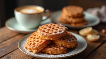 Een smakelijke stapel stroopwafels met thee en koffie