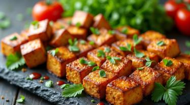 Een variëteit aan heerlijke tofu gerechten prachtig gepresenteerd.