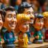 Een verzameling kleurrijke bobbleheads