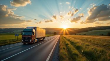 Een grote, krachtige vrachtwagen die op een snelweg met meerdere rijstroken in België rijdt.