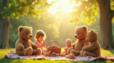 Gezellige bijeenkomst met teddyberen in een park