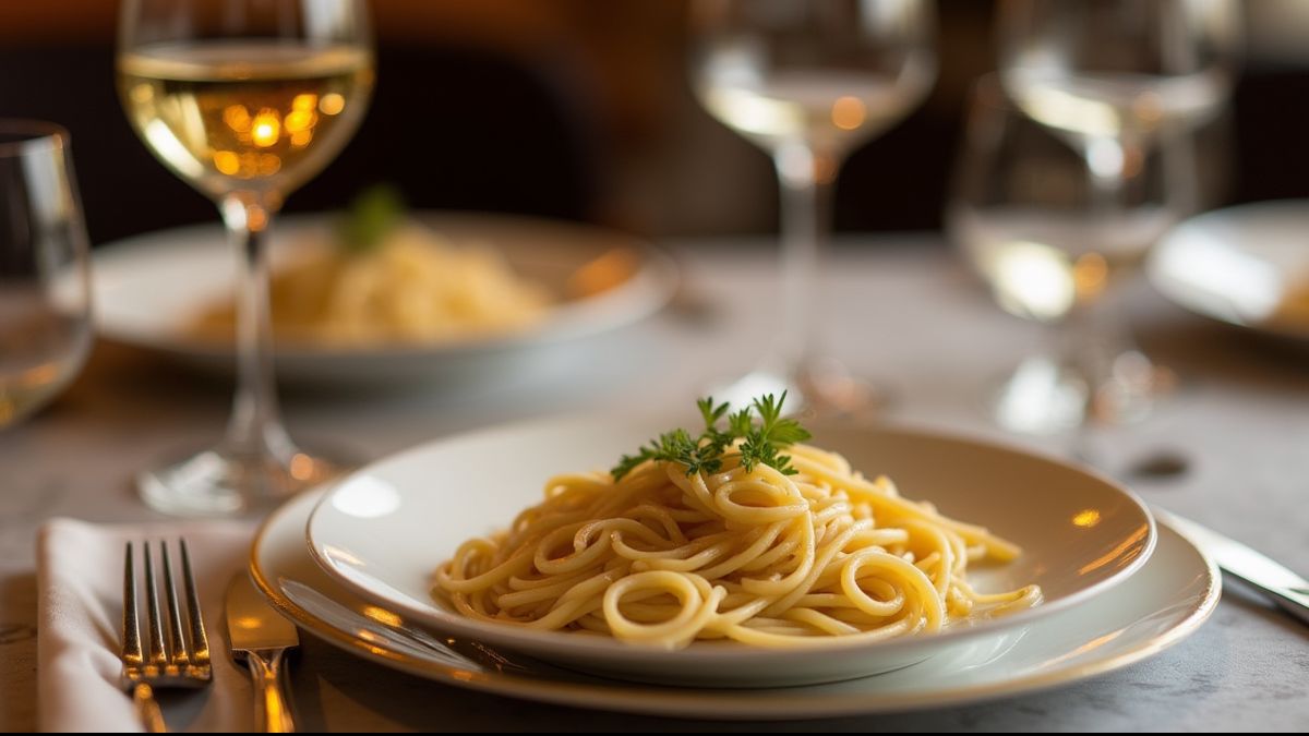 Elegante eettafel met carbonara