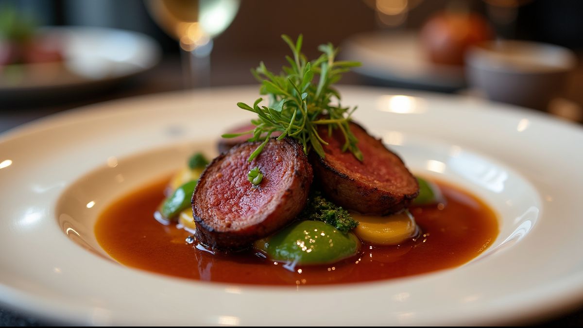 Gerecht met hertenvlees in restaurant