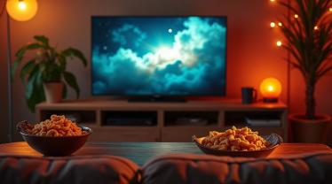 Gezellige opstelling voor Binge Dag met TV en snacks