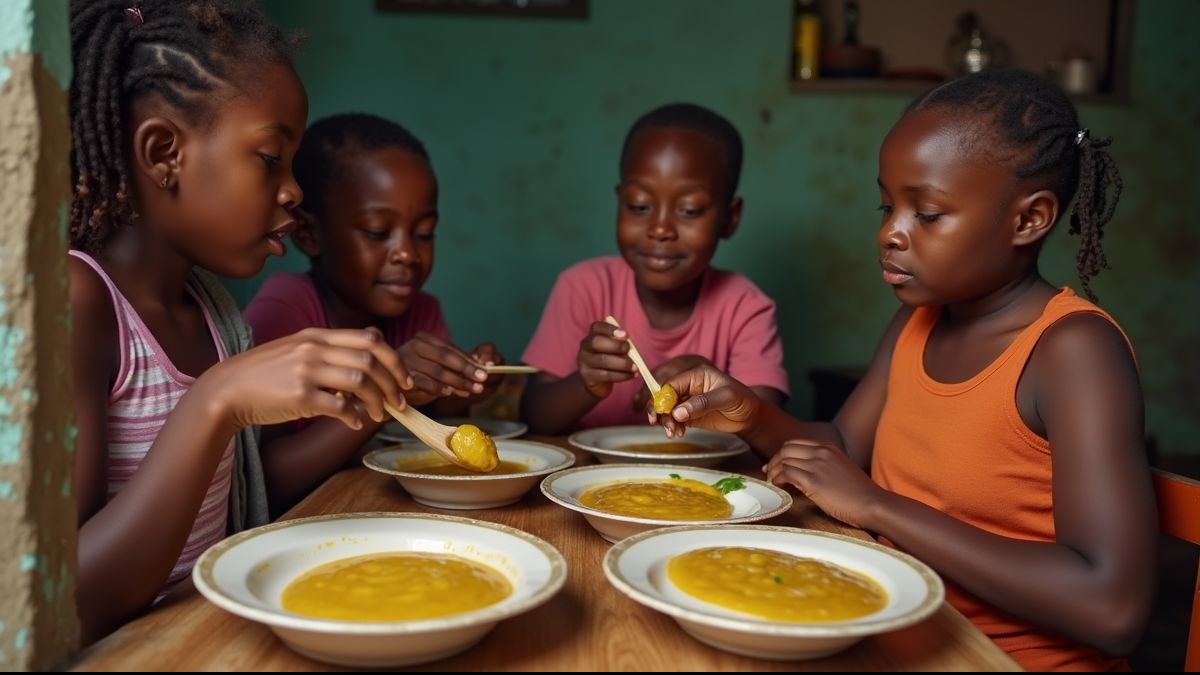 Gezin in Haïti deelt pompoensoep