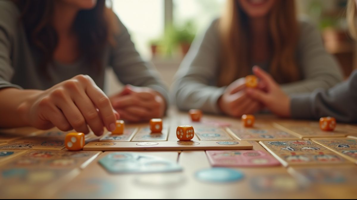 Gezin speelt gezelschapsspellen met dobbelstenen