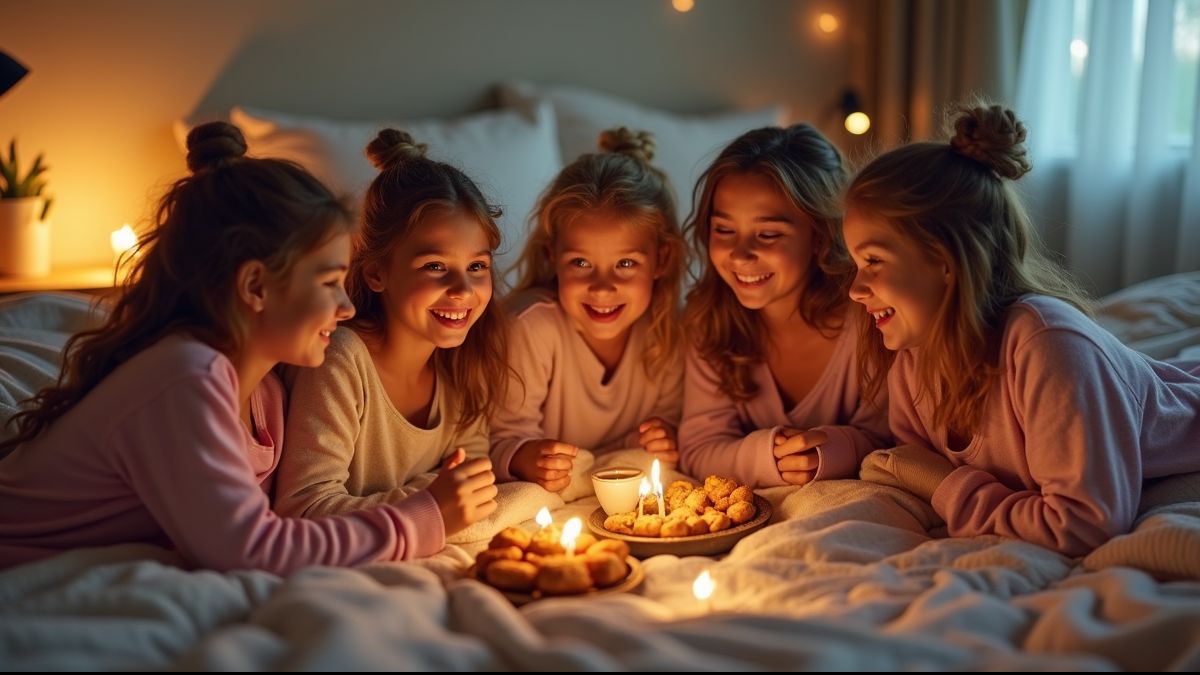 Groep vrienden op een pyjamafeest