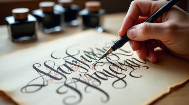 Hand schrijft kalligrafieletters