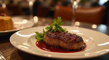 Heerlijke steak au poivre geserveerd op een elegant bord