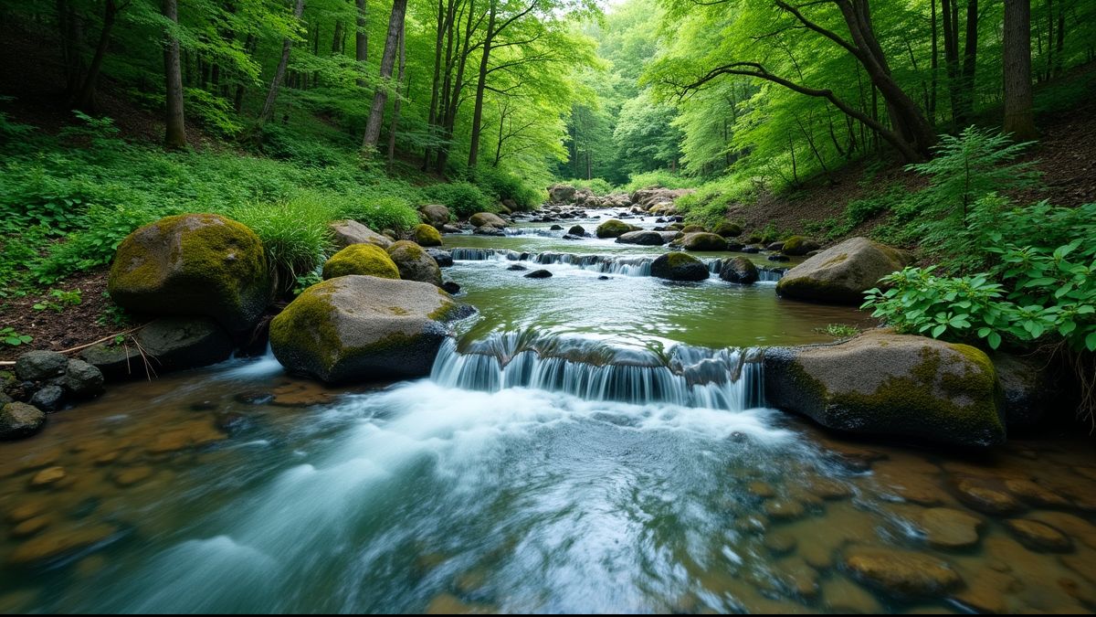 Heldere waterstroom in een weelderig bos