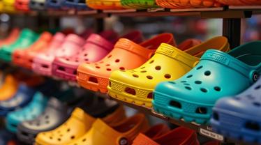 Kleurrijke crocs in een Belgische winkel