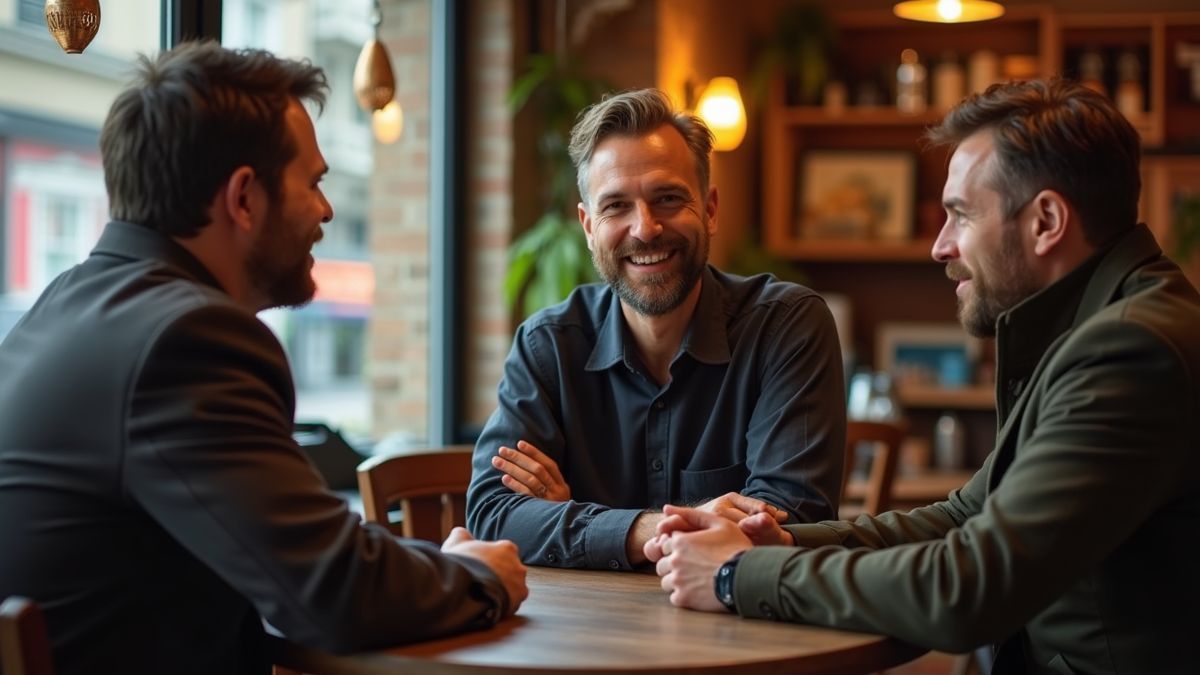 Mannen praten openhartig in een café