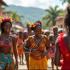 Mensen dansen en vieren in Haïti