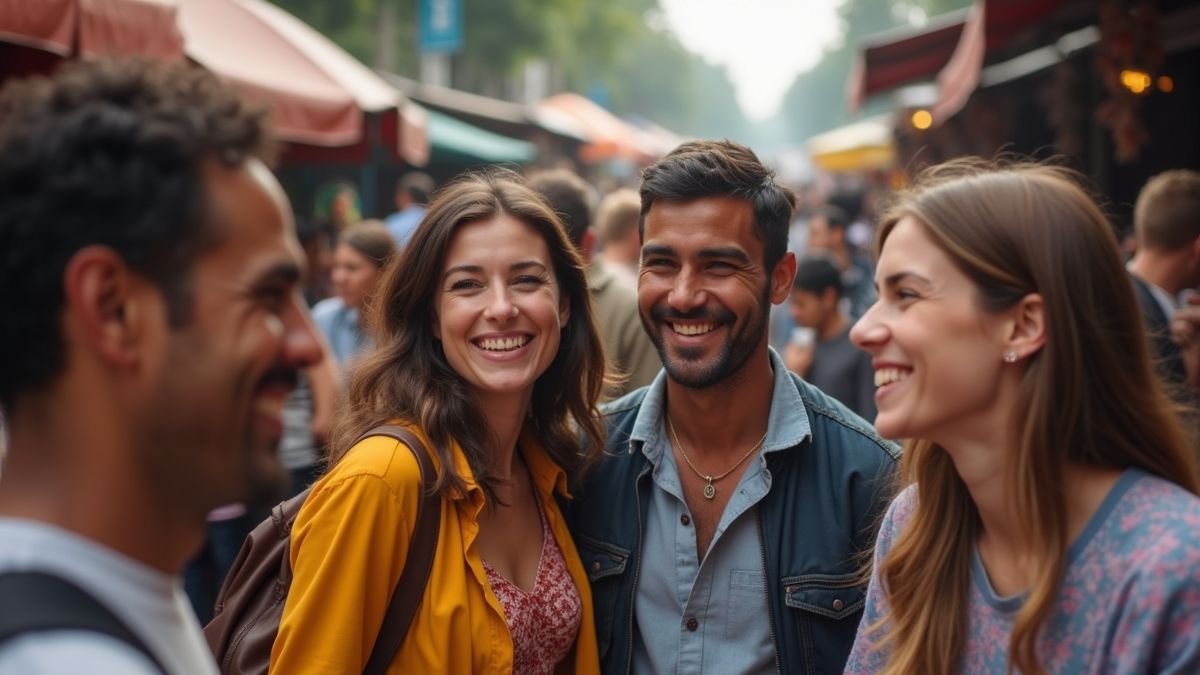 Mensen die een glimlach delen op de markt