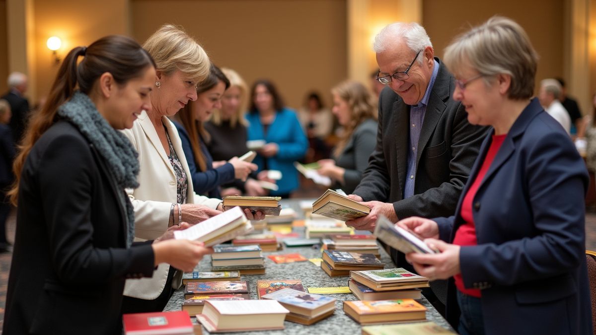 Mensen ruilen boeken bij een evenement