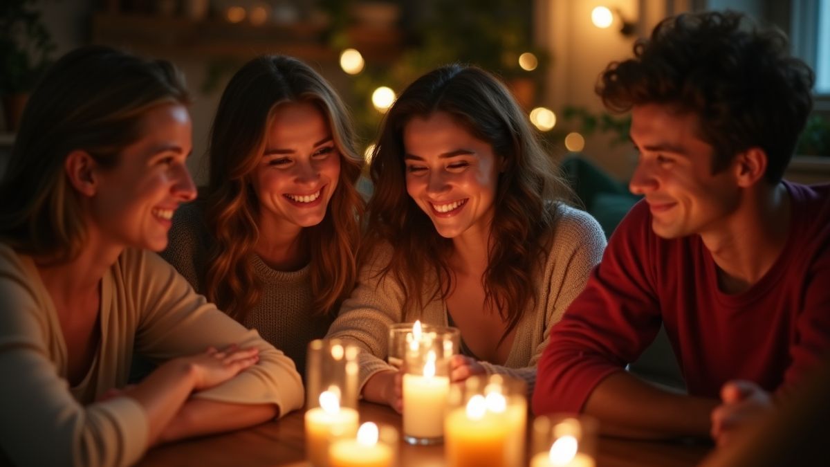 Mensen vieren vriendschap en liefde in een gezellige setting met kaarsen