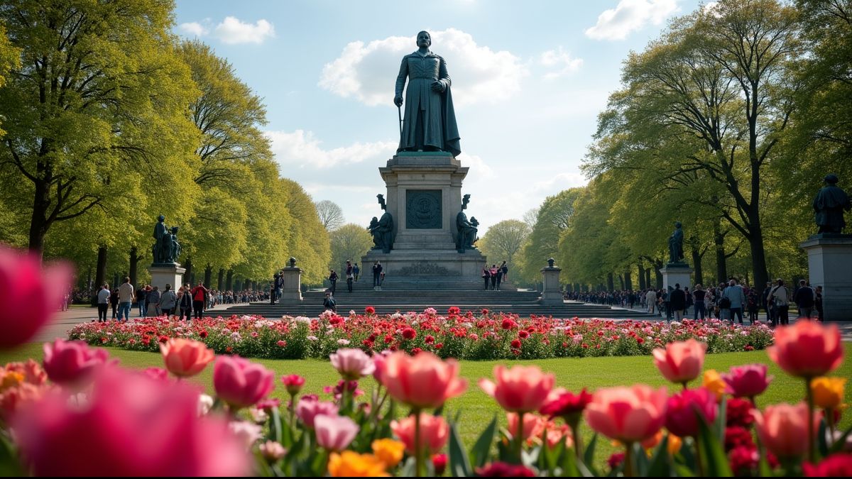 Monument van Leopold I omringd door bloemen