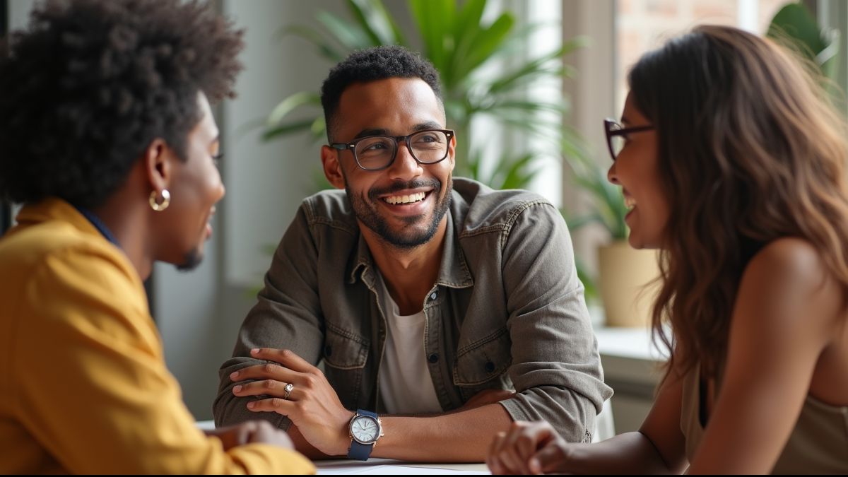 Multiculturele groep mensen in gesprek.