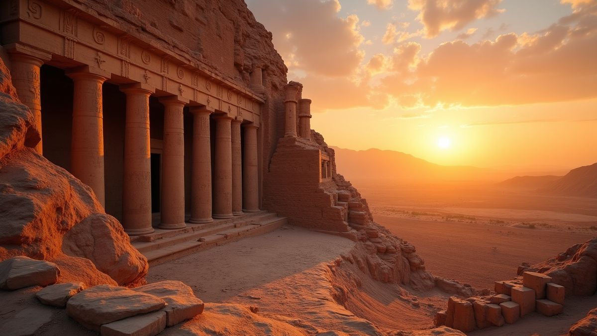 Oude Egyptische tempel verlicht door zonsopgang