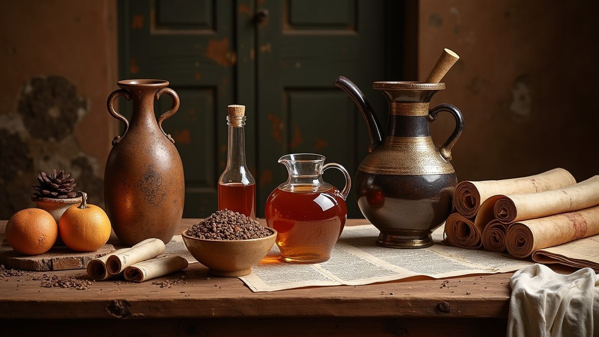 Oude Romeinse feesttafel met gekruide wijn