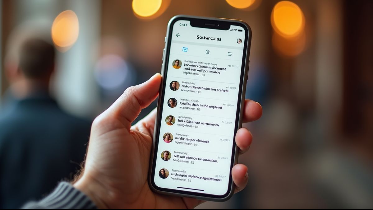 Smartphone met sociale mediaposts tegen geweld