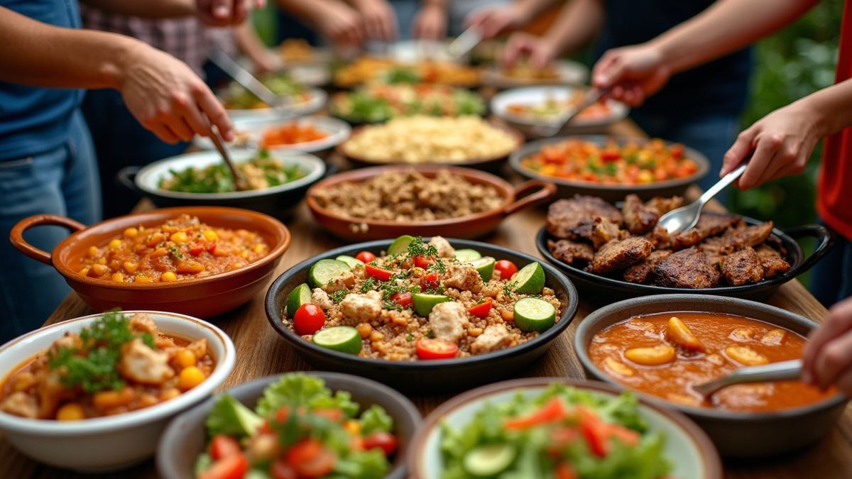 Tafel met verschillende eiwitrijke gerechten