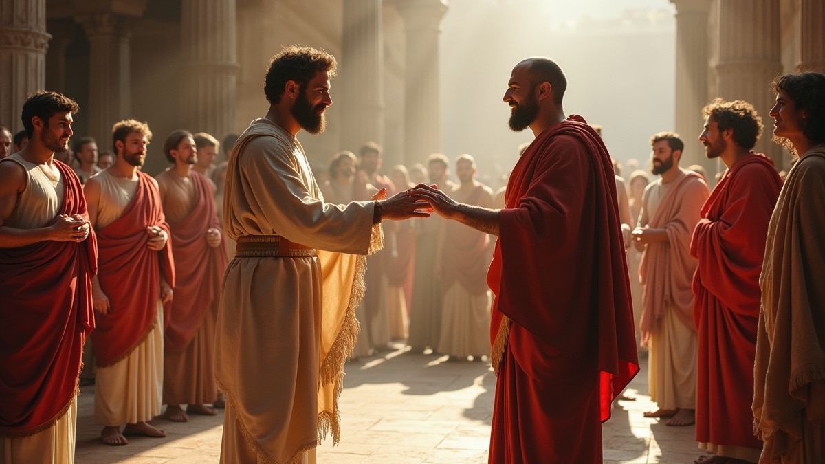 Traditionele ceremonie van naamsverandering in het oude Rome.