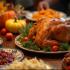 Traditionele Thanksgiving tafel met kalkoen