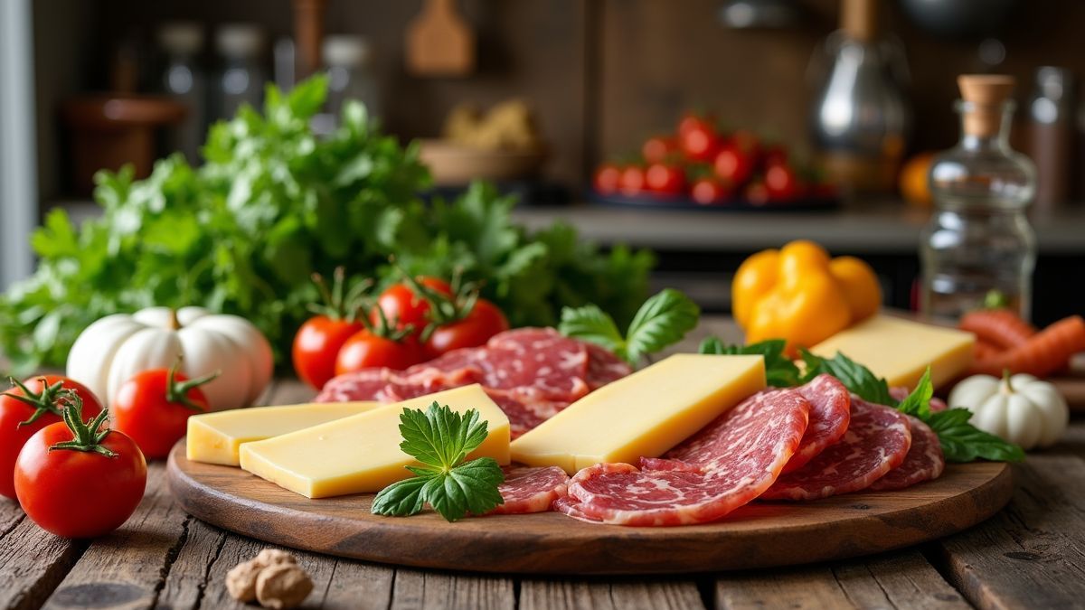 Verse Italiaanse ingrediënten in een rustieke keuken