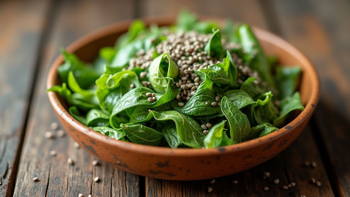 Verse salade met hennepzaadjes.