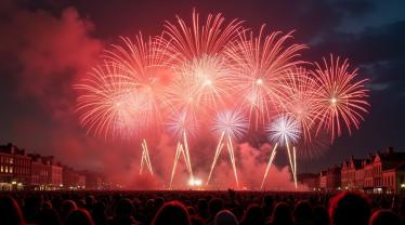 Vuurwerk boven een levendige stad