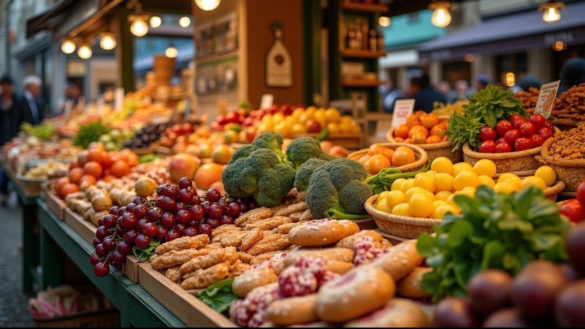 Waalse markt met versproducten